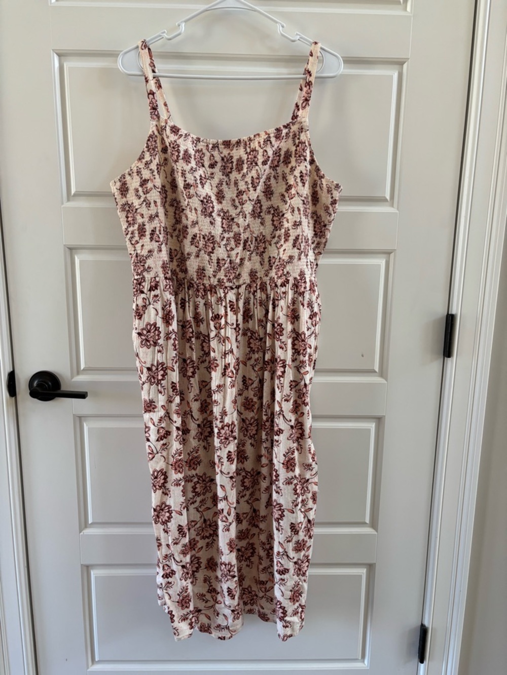 Old Navy Cream Midi Dress with Burgundy Floral Print